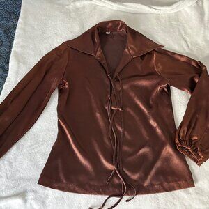 Satin blouse in chocolate brown